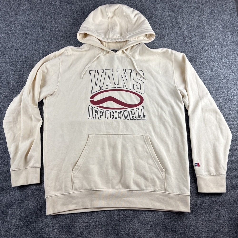 Vans Classic Sport Pullover Hoodie Antique White Cream Maroon Logo Men's XL